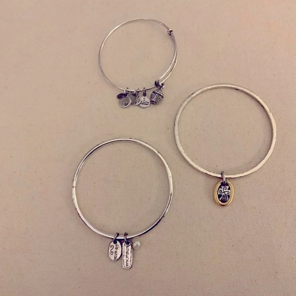 Brighton and Alex & Ani Silver Bangle Bracelets Cross, Cupcake, Friends Forever